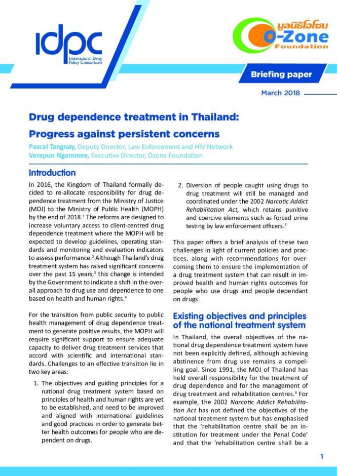 Drug dependence treatment in Thailand: Progress against persistent concerns (Briefing Paper)