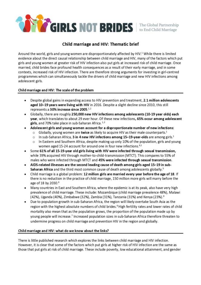 Thematic Brief - Child Marriage and HIV