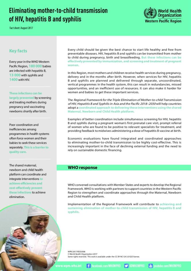 Fact Sheet: Eliminating Mother-to-Child Transmission of HIV, Hepatitis B and Syphilis