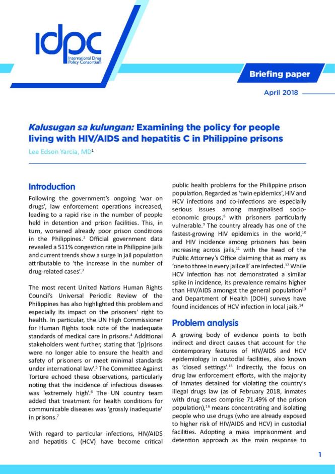 Kalusugan sa Kulungan - Examining the policy for people living with HIV/AIDS and hepatitis C in Philippine prisons