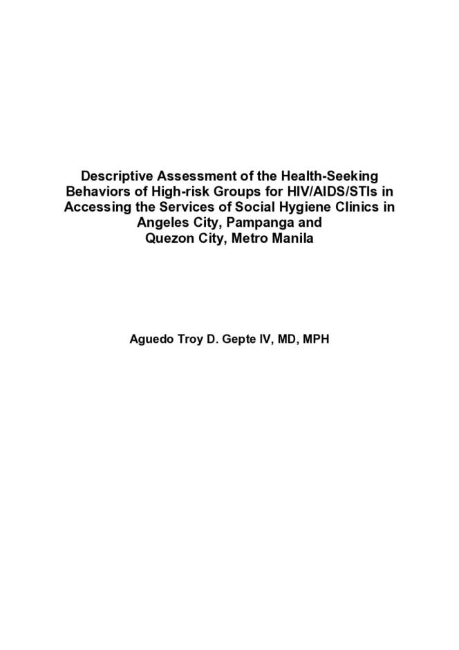 Descriptive Assessment of the Health-Seeking Behaviors of High-risk Groups for HIV/AIDS/STIs