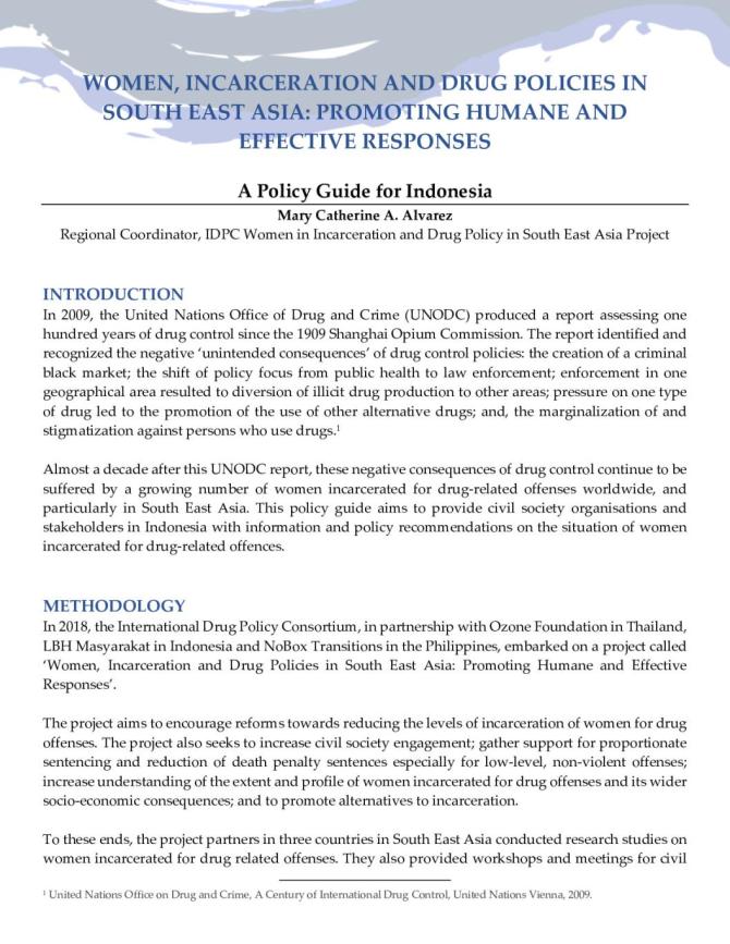 Women, Incarceration and Drug Policies in South East Asia: Promoting Humane and Effective Responses - A Policy Guide for Indonesia
