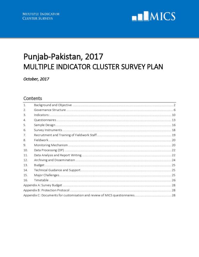 Punjab-Pakistan, 2017: Multiple Indicator Cluster Survey Plan