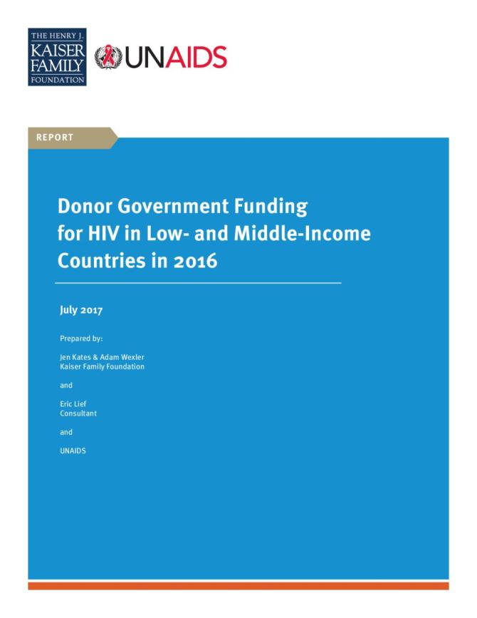 Donor Government Funding for HIV in Low- and Middle-Income Countries in 2016