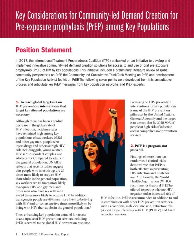 Key Considerations for Community-led Demand Creation for Pre-exposure Prophylaxis (PrEP) among Key Populations