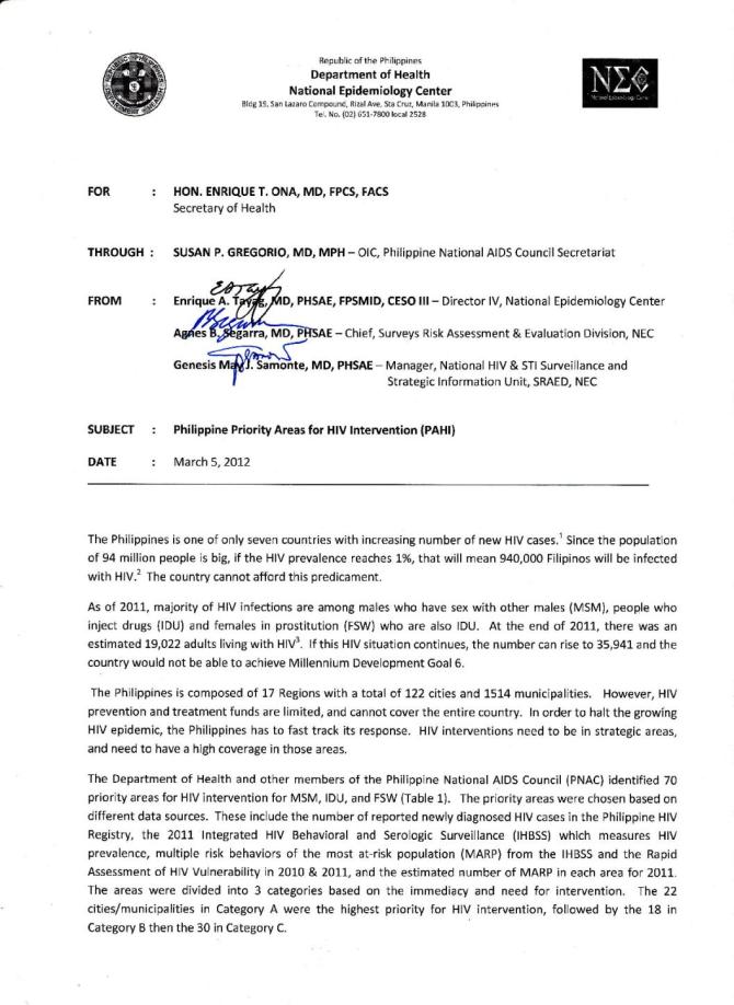 Philippines Priority Areas for HIV Intervention (PAHI)