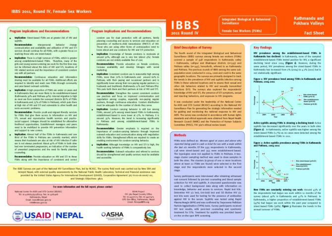 Integrated Biological and Behavioral Surveillance Survey Female Sex Workers in Kathmandu and Pokhara Valleys, Nepal: Round IV - 2011 (Fact Sheet)