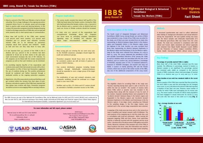 Integrated Biological and Behavioral Surveillance Survey among Female Sex Workers in 22 Terai Highway Districts, Nepal Round IV - 2009 (Fact Sheet)