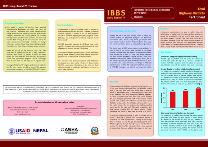 Integrated Biological and Behavioral Surveillance Survey among Truckers in Terai Highway Districts, Nepal Round IV - 2009 (Fact Sheet)
