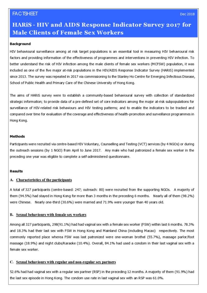 FACTSHEET on HARiS - HIV and AIDS Response Indicator Survey 2017 for Male Clients of Female Sex Workers