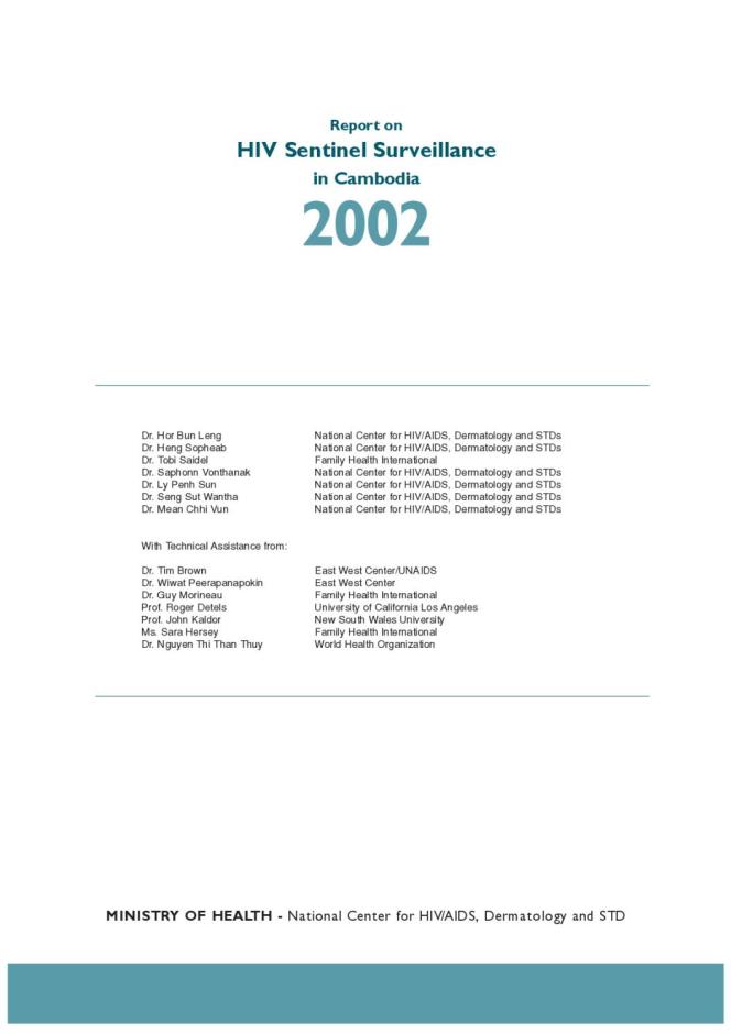 Report on HIV Sentinel Surveillance in Cambodia 2002