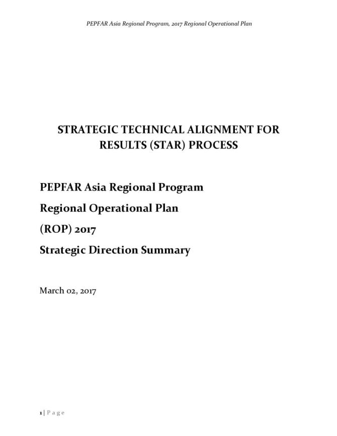 Asia 2017 Regional Operational Plan Strategic Direction Summary