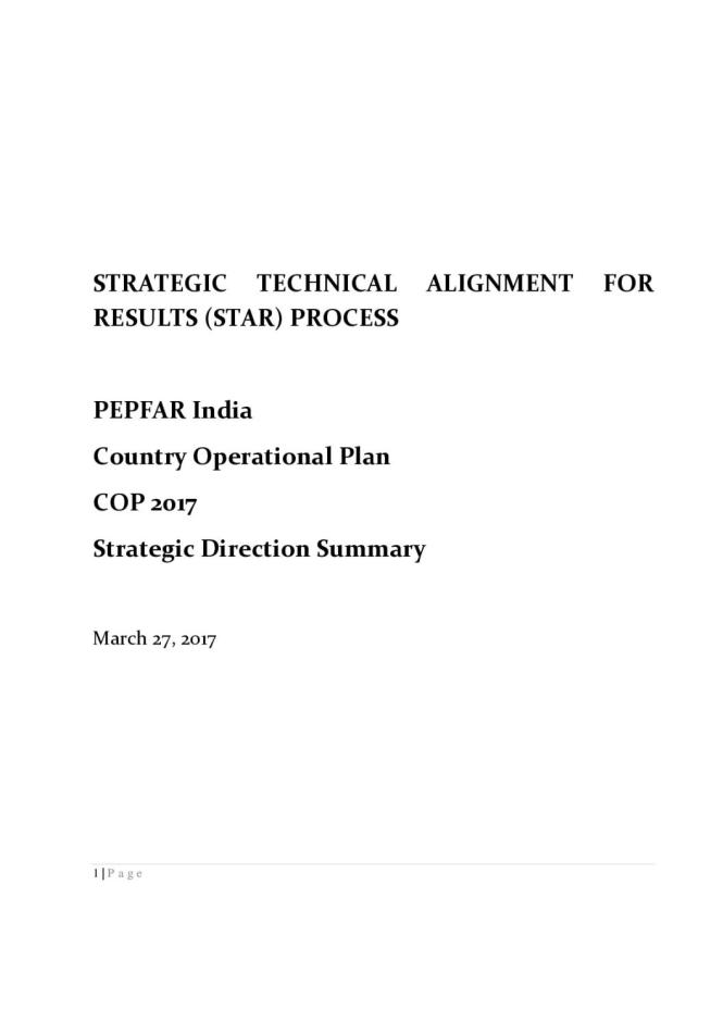 India 2017 Country Operational Plan Strategic Direction Summary