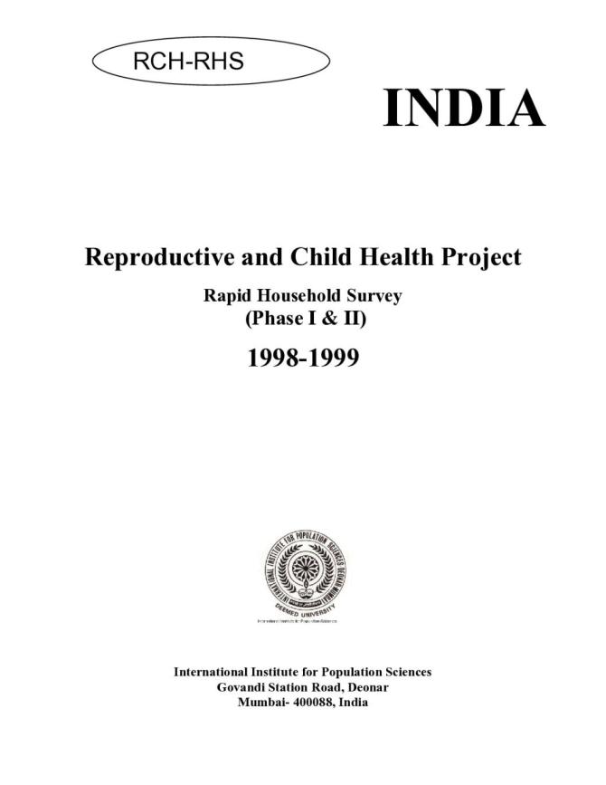 India: Reproductive and Child Health Project Rapid Household Survey (Phase I & II) 1998-1999