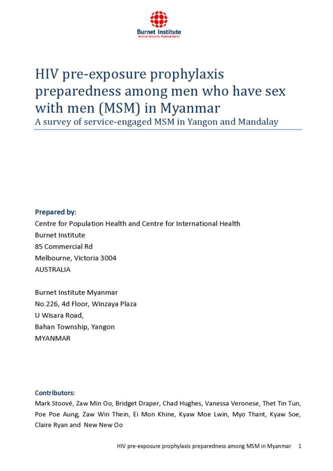 HIV pre-exposure prophylaxis preparedness among men who have sex with men (MSM) in Myanmar: A survey of service-engaged MSM in Yangon and Mandalay