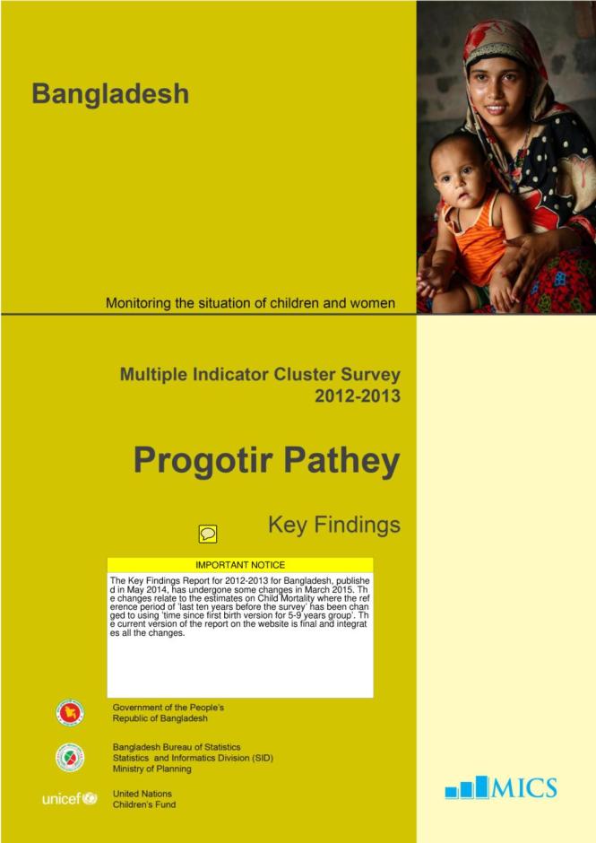 Progotir Pathey Multiple Indicator Cluster Survey 2012-2013, Key Findings