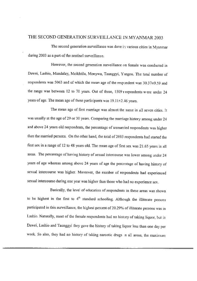 The Second Generation Surveillance in Myanmar 2003