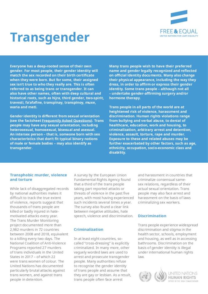 Transgender Factsheets