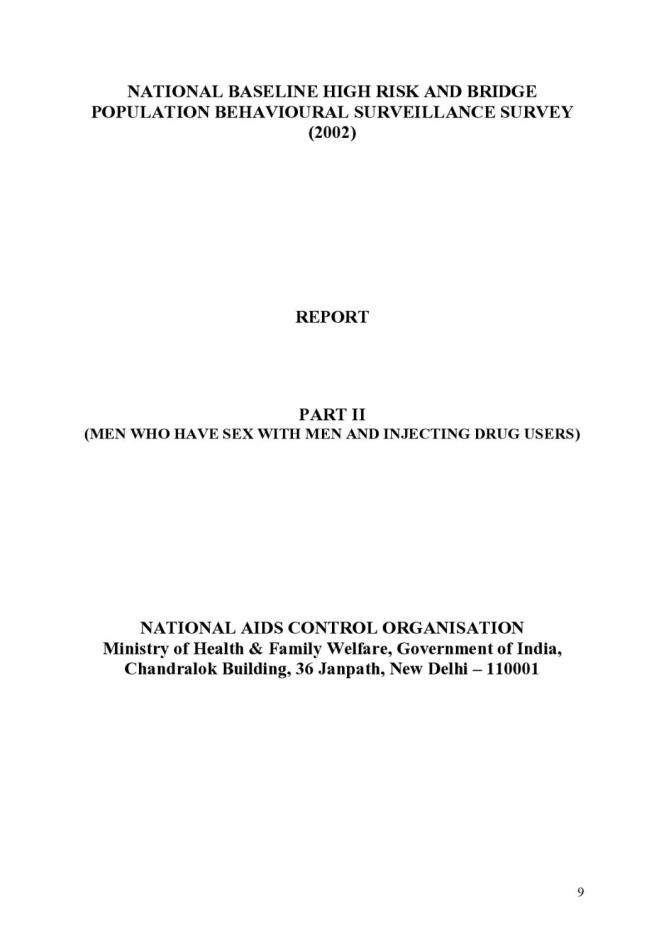 National Baseline High Risk and Bridge Population Behavioural Surveillance Survey 2002: Part II - Men who have Sex with Men and Injecting Drug Users