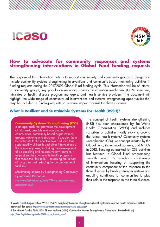 How to advocate for community responses and systems strengthening interventions in Global Fund funding requests