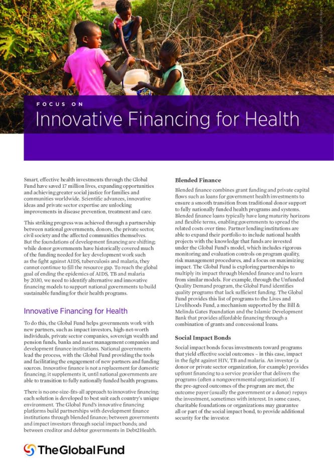 FOCUS ON: Innovative Financing for Health
