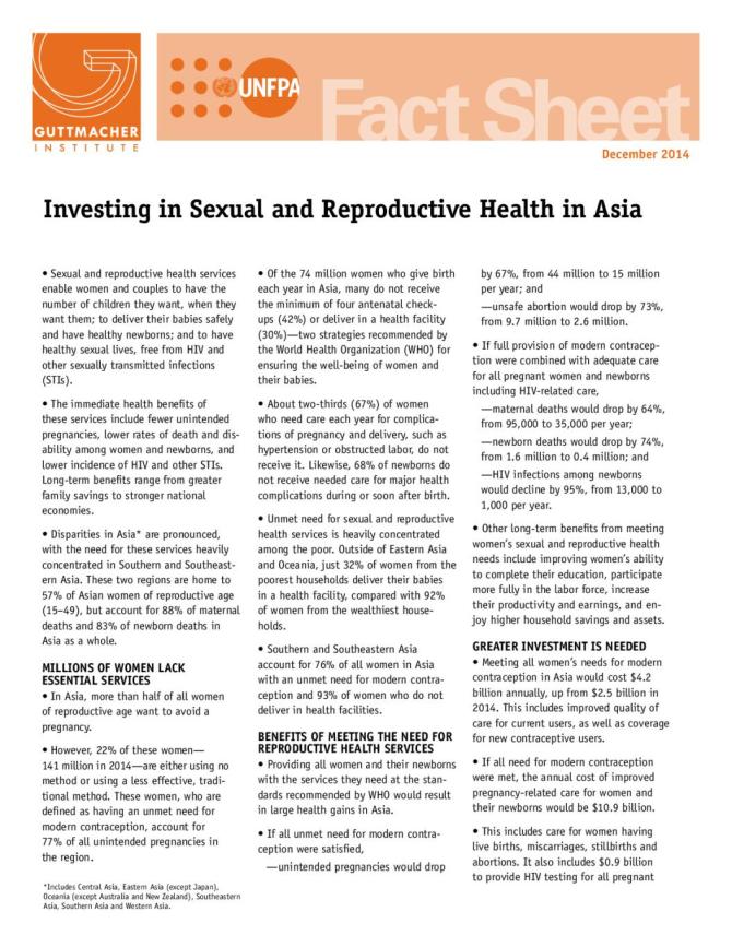 Investing in Sexual and Reproductive Health in Asia (Fact Sheet)