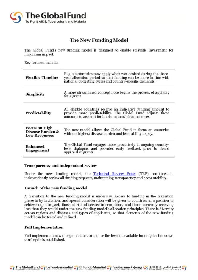 The Global Fund: New Funding Model Summary