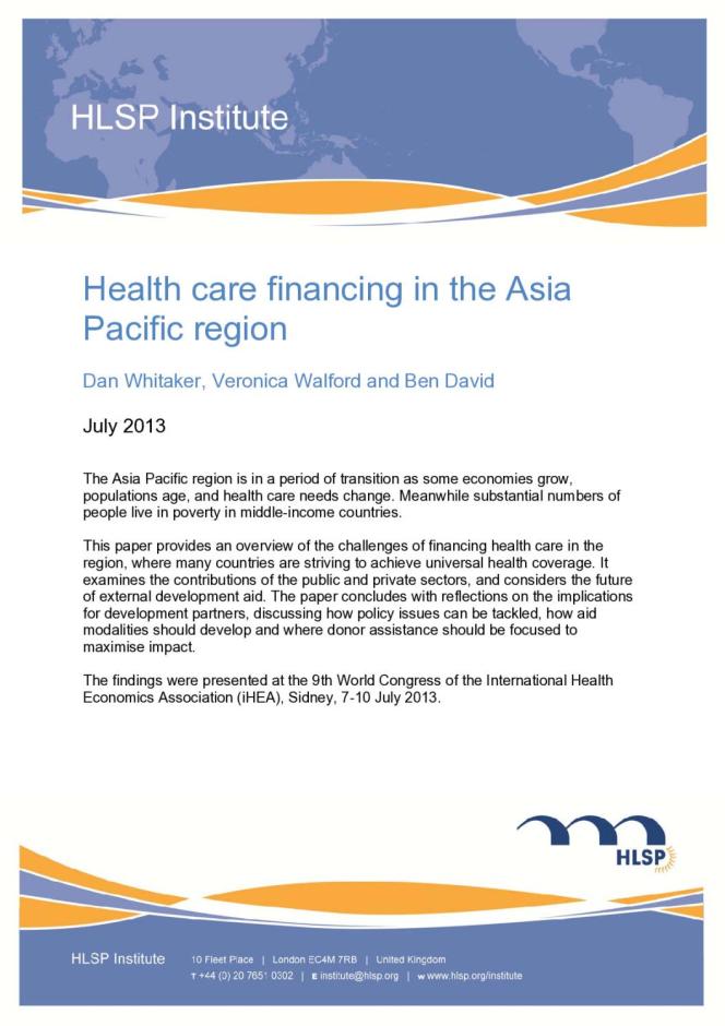Health Care Financing in the Asia Pacific Region