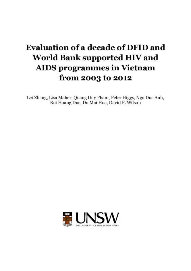 Evaluation of a Decade of DFID and World Bank Supported HIV and AIDS Programmes in Vietnam from 2003 to 2012