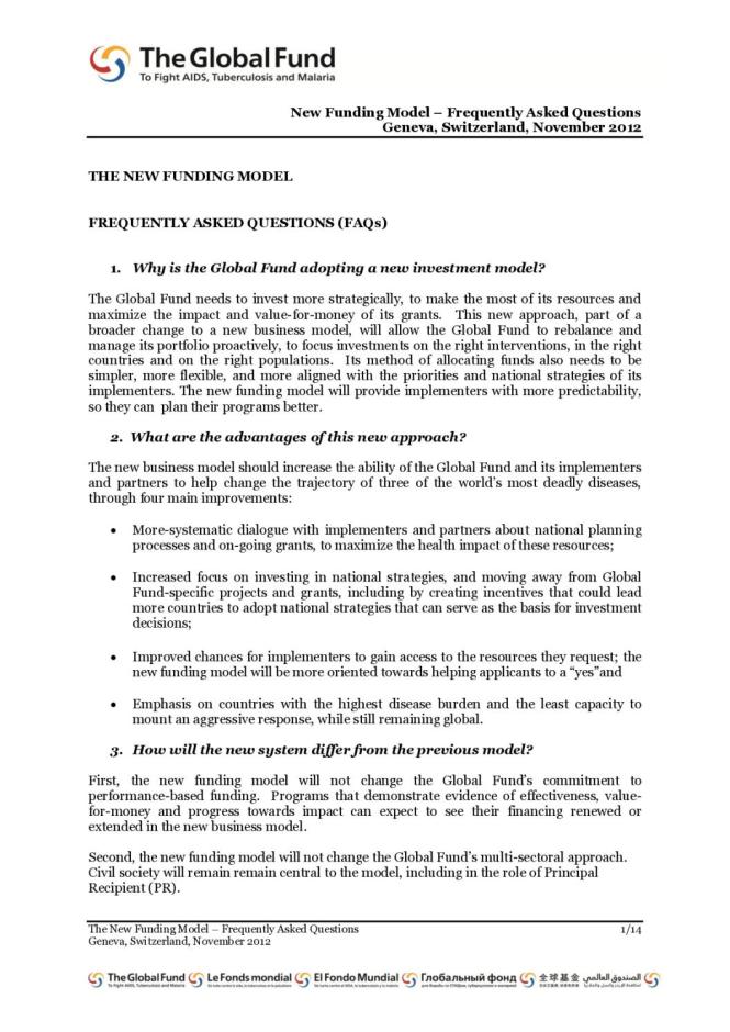 The Global Fund: New Funding Model – Frequently Asked Questions
