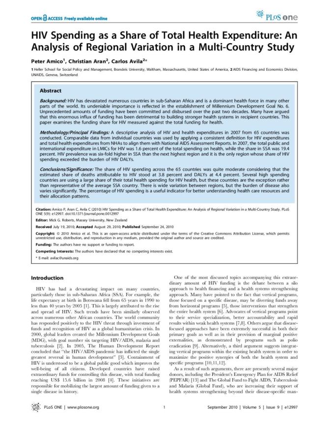 HIV Spending as a Share of Total Health Expenditure: An Analysis of Regional Variation in a Multi-Country Study
