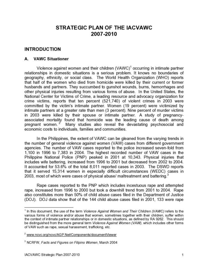 Strategic Plan of the Inter-Agency Council on Violence Against Women and their Children 2007-2010