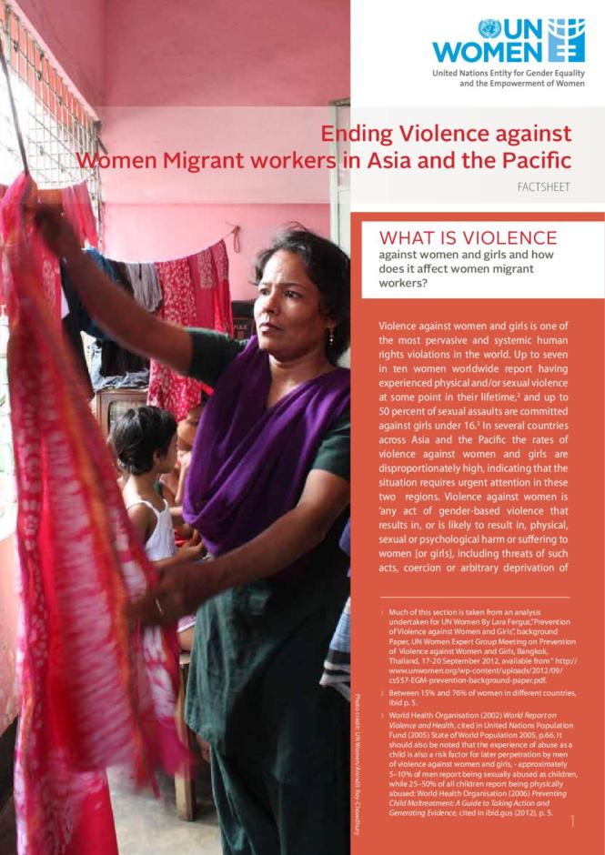 Ending Violence against Women Migrant Workers in Asia and the Pacific