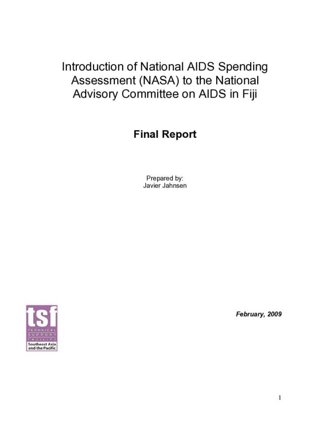 Introduction of National AIDS Spending Assessment (NASA) to the National Advisory Committee on AIDS in Fiji: Final Report