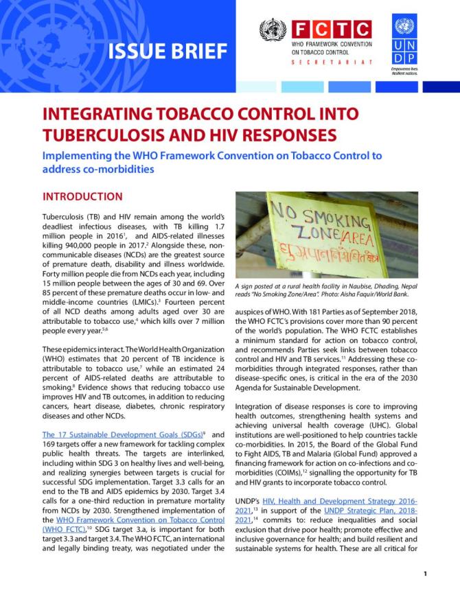 Integrating Tobacco Control into Tuberculosis and HIV Responses