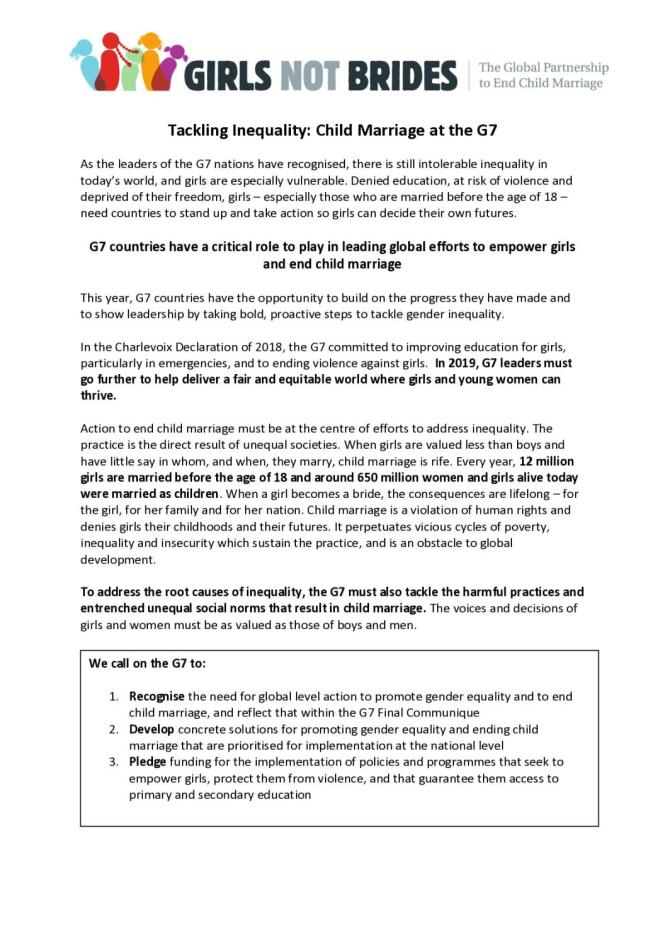 Tackling Inequality: Child Marriage at the G7