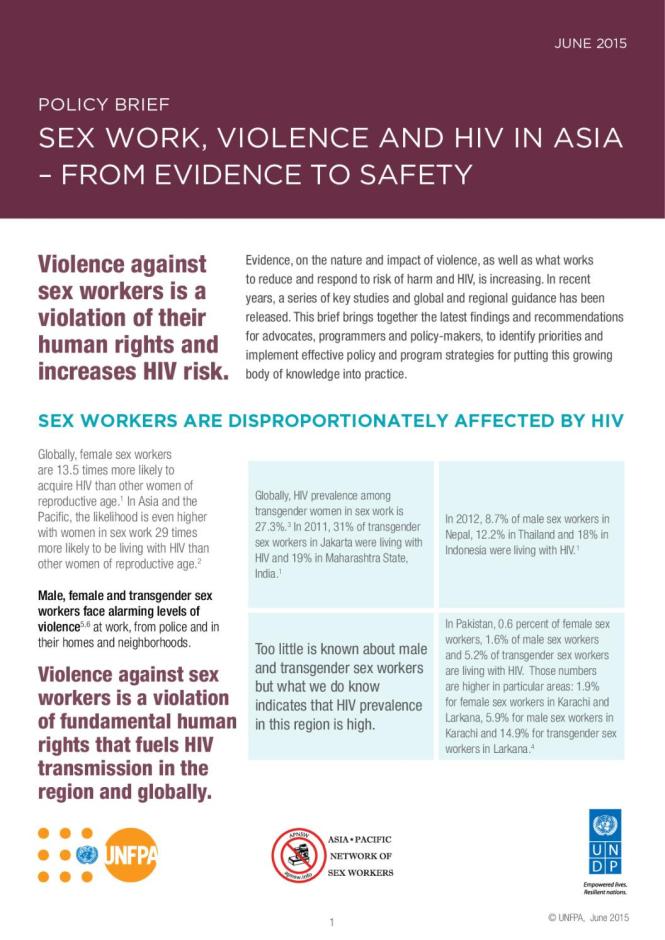 Policy Brief: Sex Work, Violence and HIV in Asia - From Evidence to Safety