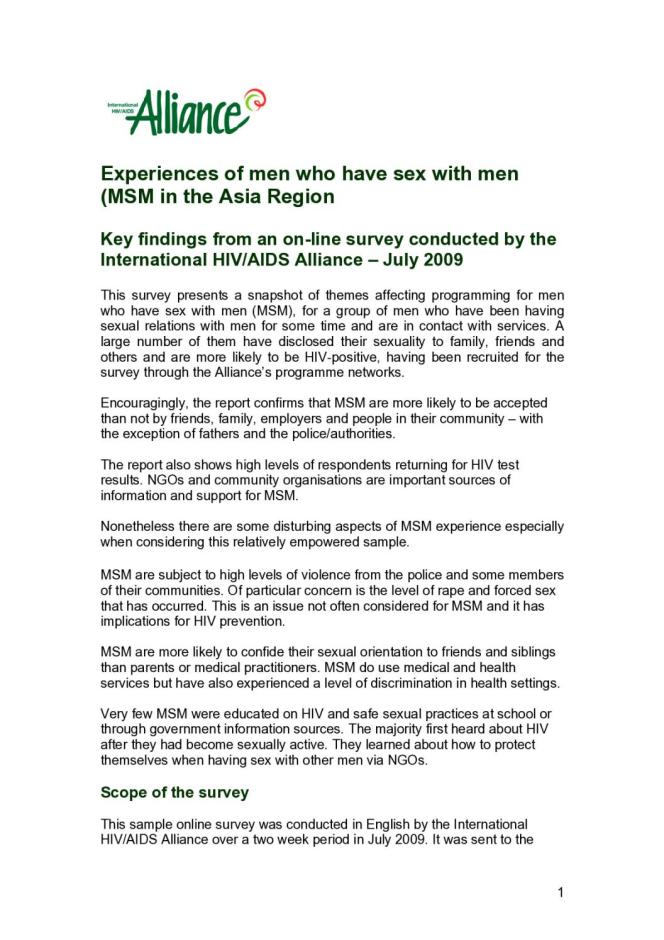 Experiences of Men who Have Sex with Men (MSM) in the Asia Region