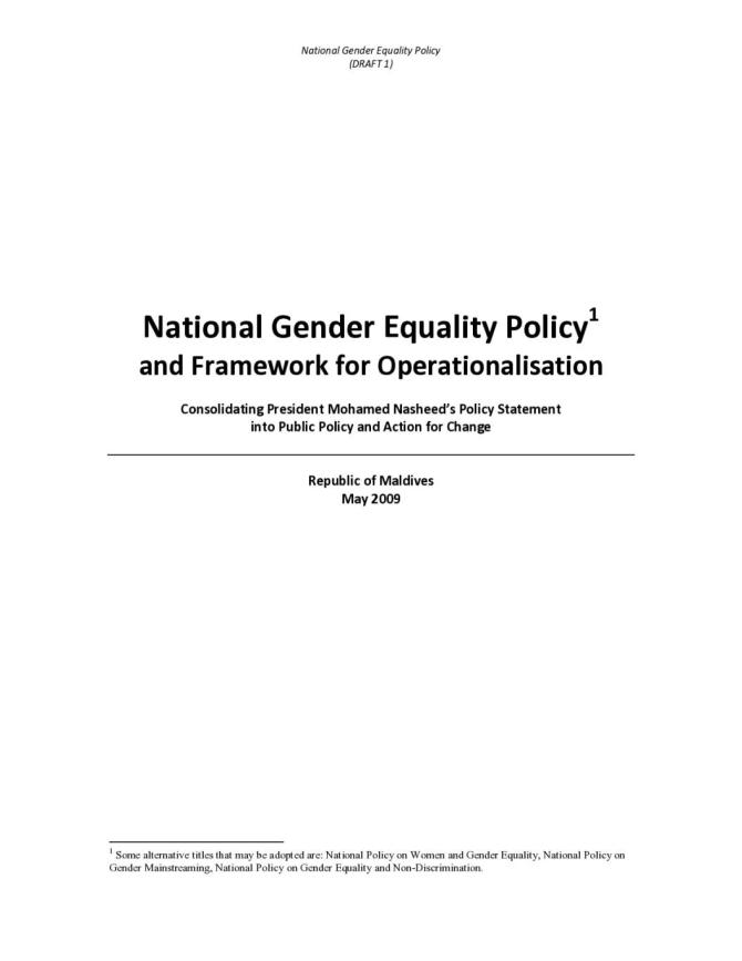 National Gender Equality Policy and Framework for Operationalisation