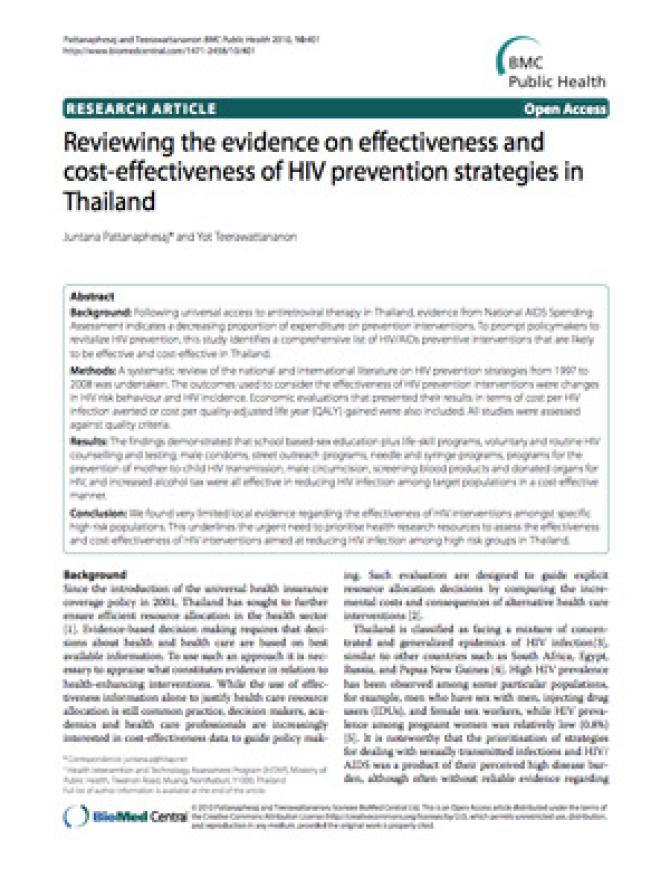 Reviewing the Evidence on Effectiveness and Cost-effectiveness of HIV Prevention Strategies in Thailand