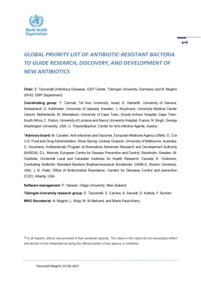 WHO Global Priority List of Antibiotic-Resistant Bacteria to Guide Research, Discovery, and Development of New Antibiotics