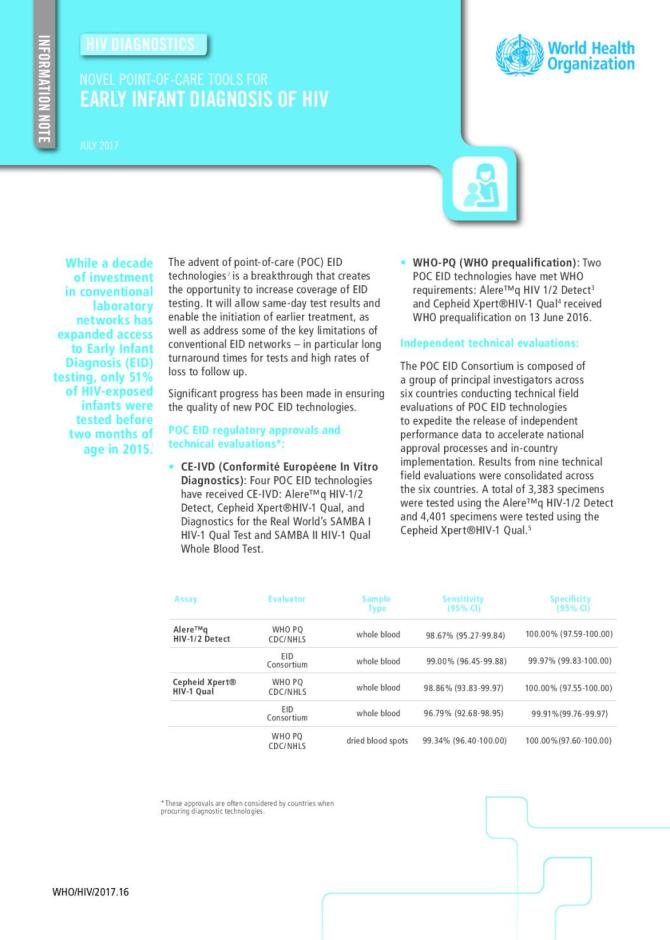 WHO Information Note: Novel Point-of-care Tools for Early Infant Diagnosis of HIV
