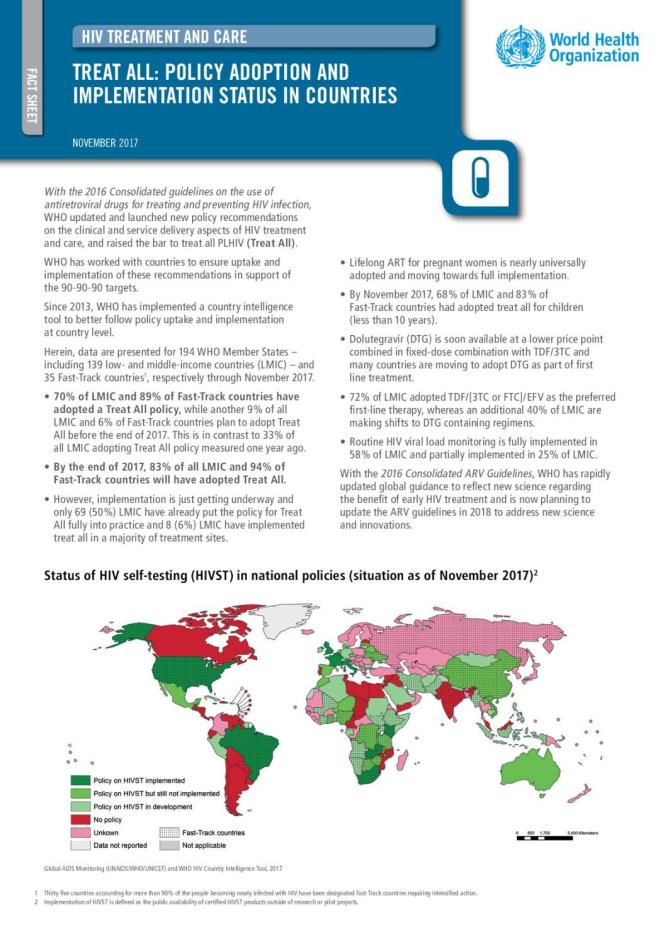 WHO Fact Sheet: Treat All - Policy Adoption and Implementation Status in Countries (November 2017)