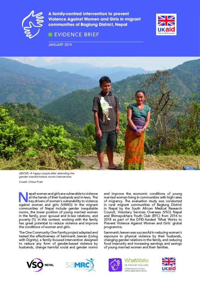 A Family-centred Ontervention to Prevent Violence Against Women and Girls in Migrant Communities of Baglung District, Nepal