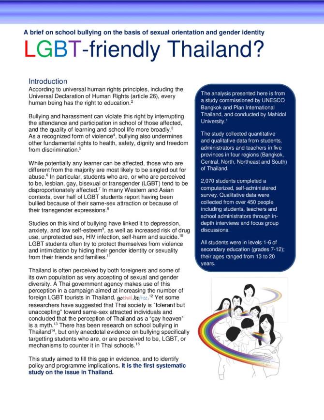 LGBT-friendly Thailand? A Brief on School Bullying on the Basis of Sexual Orientation and Gender Identity
