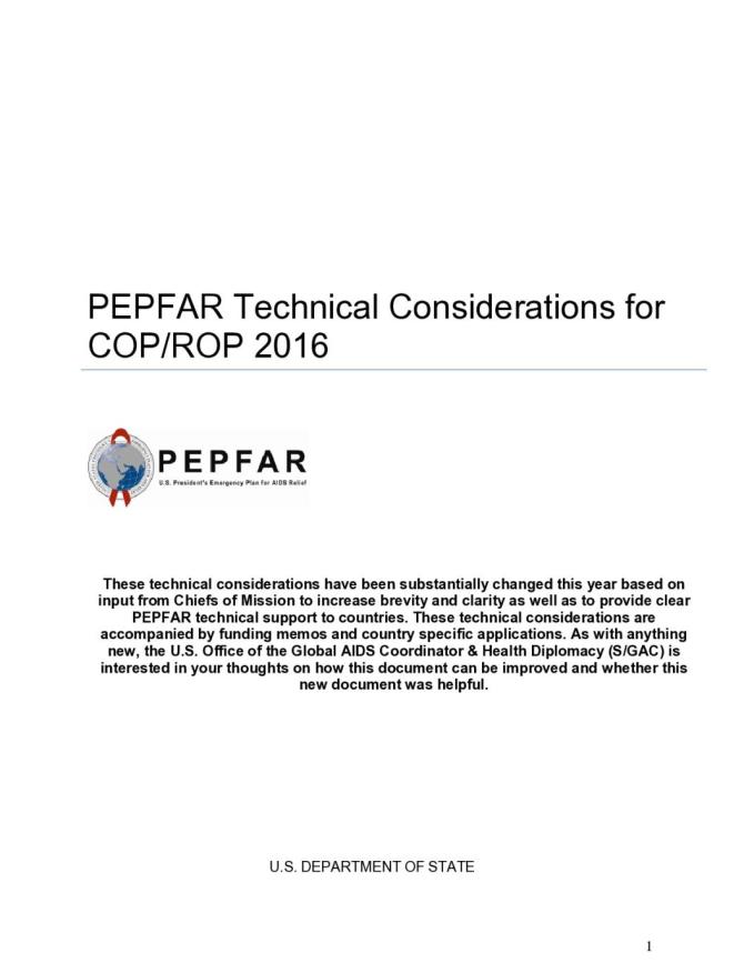 PEPFAR Technical Considerations for COP/ROP 2016