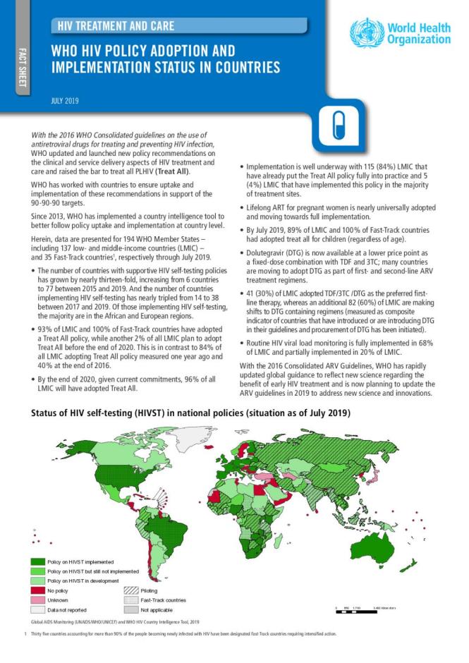 Fact Sheet: WHO HIV Policy Adoption and Implementation Status in Countries