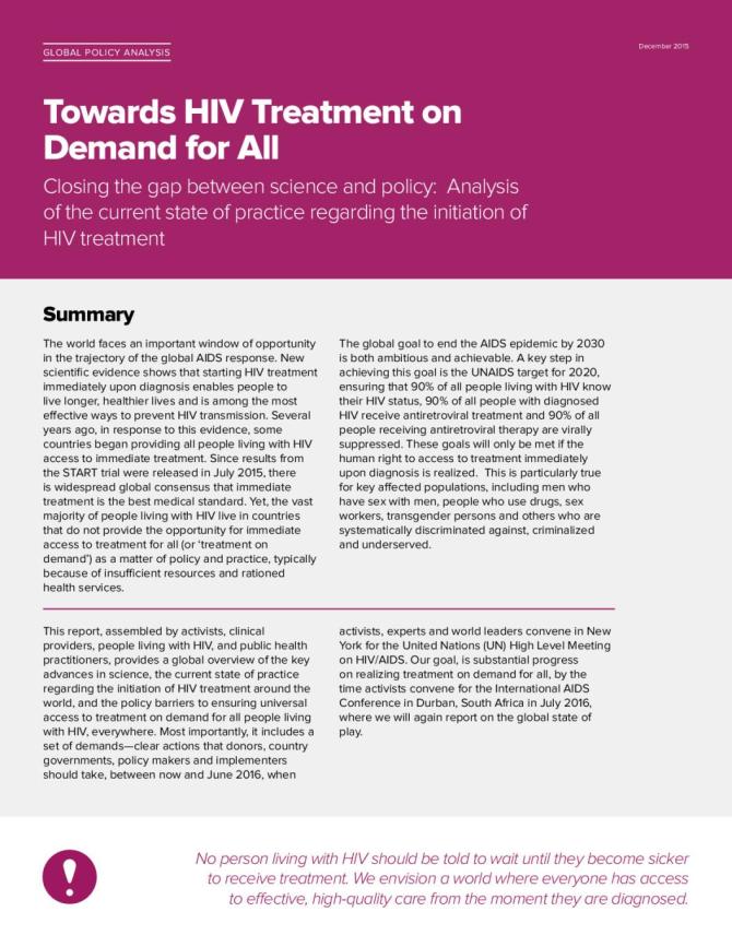 Global Policy Analysis: Towards HIV Treatment on Demand for All