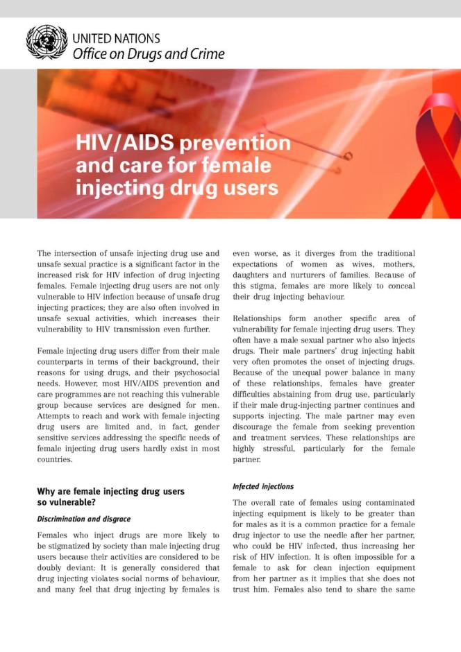 HIV/AIDS Prevention and Care for Female Injecting Drug Users