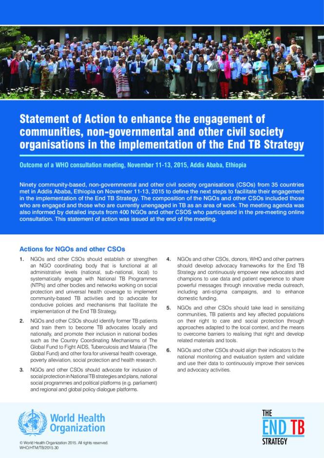 Statement of Action to Enhance the Engagement of Communities, Non-governmental and Other Civil Society Organisations in the Implementation of the End TB Strategy